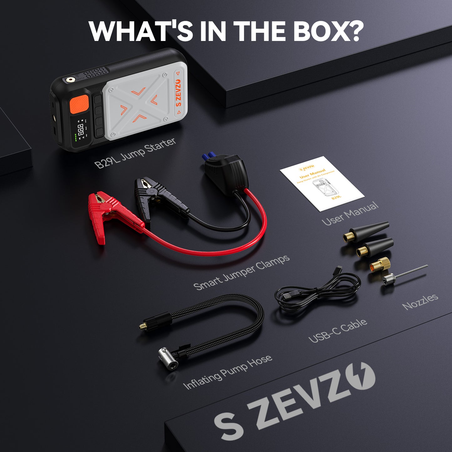 B29L 10 in 1 Car Jump Starter with Air Compressor, 3500A 150PSI Jump Box Battery Pack(8.0 Gas/6.0L Diesel), Portable 12V Jump Box with Cordless Auto-Shutoff Tire Inflator, USB Ports, LCD Display