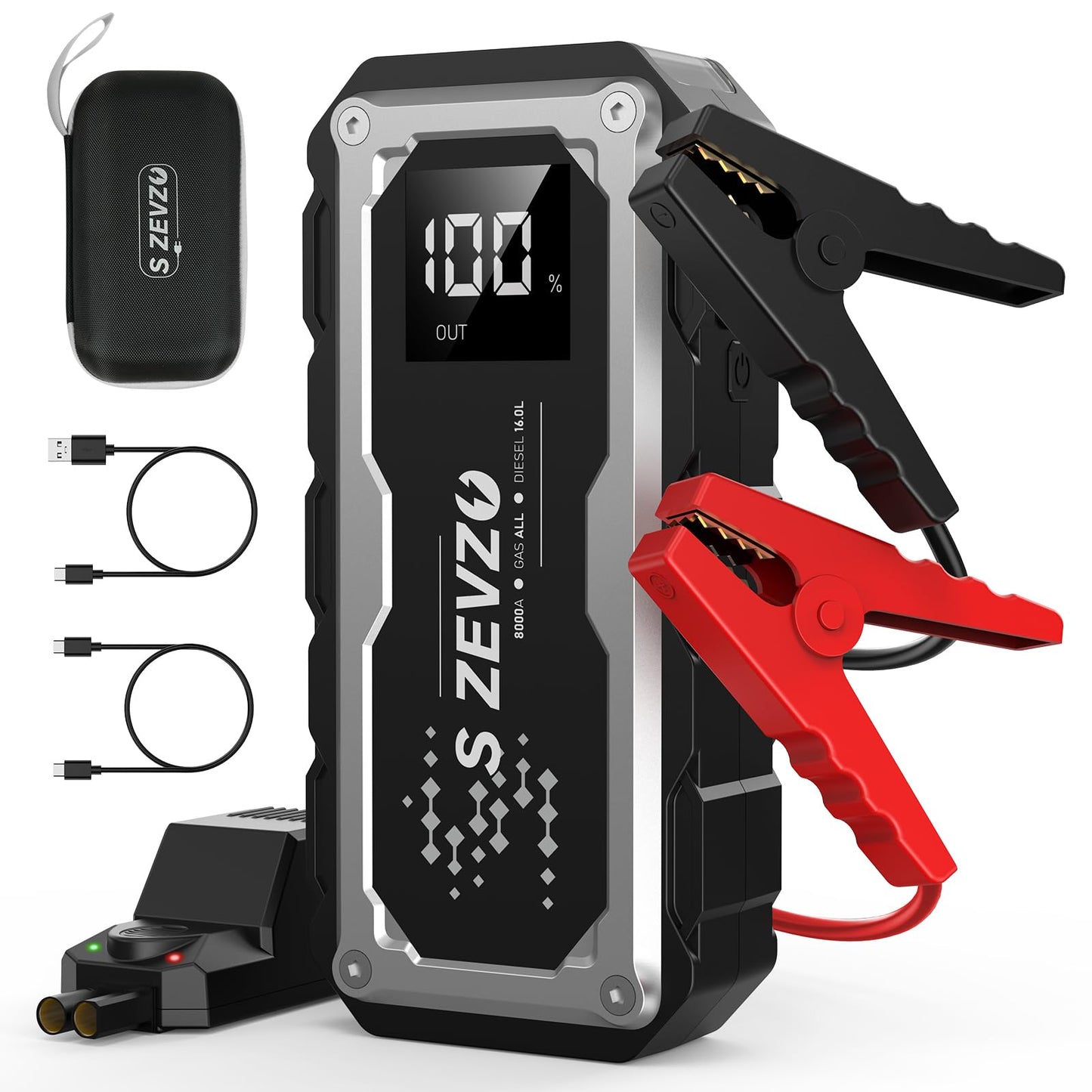 ET5000 Car Battery Jump Starter 8000A Jump Box with PD 60W Fast Charging (All Gas/16.0L Diesel Engines), 99.9Wh 12V Portable Jump Starter Battery Pack with LCD Display, LED Light and Case