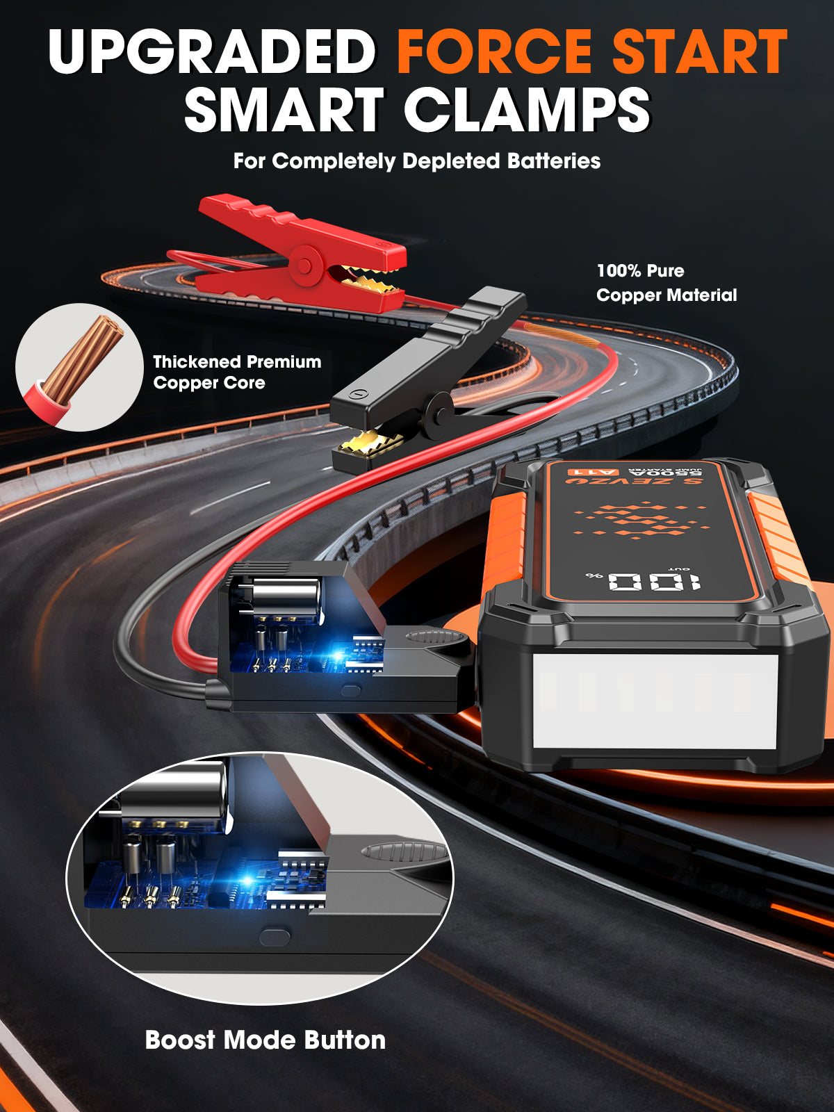 S ZEVZO A11 Jump Starter, Upgraded 5000A Car Battery Jumper Starter Portable (10.0L Gas & 7.0L Diesel Engines) with Booster 12V Lithium Jump Box with USB Charger, LCD Display, Flashlight, and Case