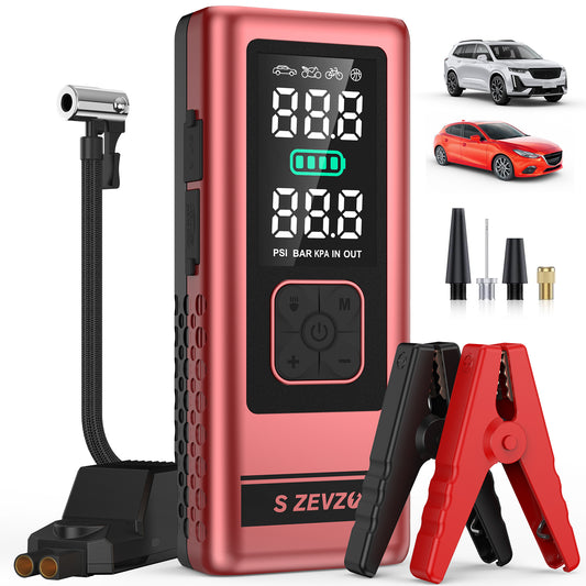 S ZEVZO Car Jump Starter with Air Compressor, 4000A 150PSI Jump Box Battery Pack(6.0 Gas/4.0L Diesel), Portable 12V Jump Box with Auto-Shutoff Tire Inflator, USB Ports, LCD Display & LED Light