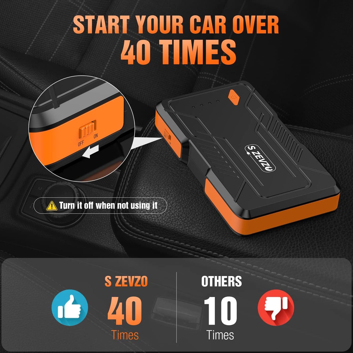 S ZEVZO 12V Portable Car Jump Starter 1000A Battery Booster